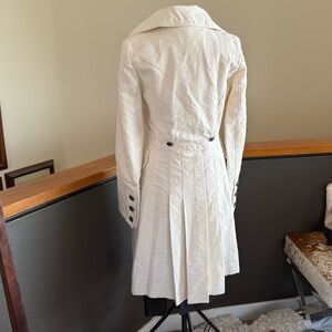 Vintage Cream Textured Long Button-Front Trench Coat